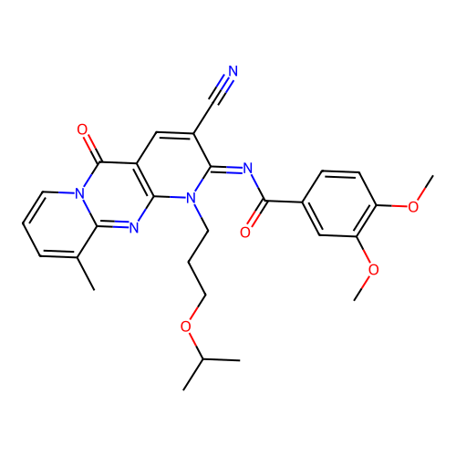 (E)-N-(3-cyano-1-(3-isopropoxypropyl)-10-methyl-5-oxo-1H-dipyrido[1,2-a:2',3'-d]pyrimidin-2(5H)-ylidene)-3,4-dimethoxybenzamide structure