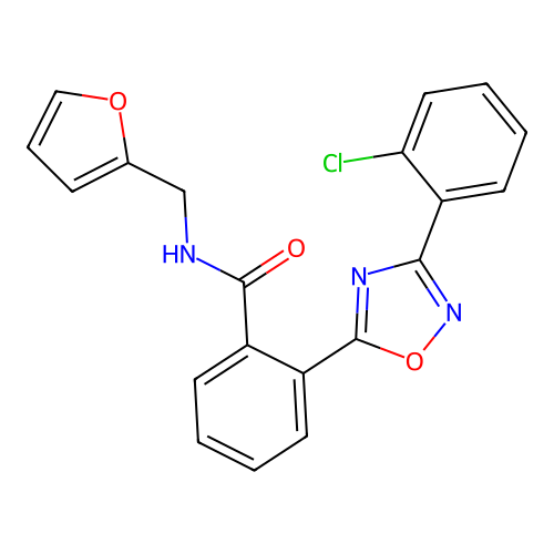 2-[3-(2-chlorophenyl)-1,2,4-oxadiazol-5-yl]-N-(furan-2-ylmethyl)benzamide structure