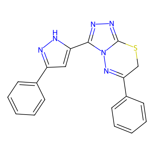 6-phenyl-3-(3-phenyl-1H-pyrazol-5-yl)-7H-[1,2,4]triazolo[3,4-b][1,3,4]thiadiazine structure