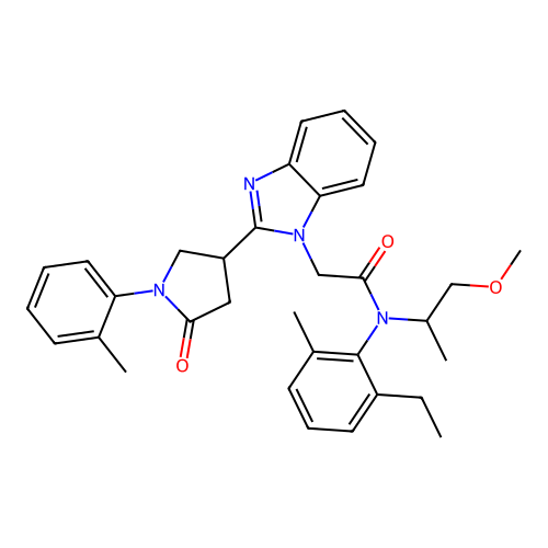 N-(2-ethyl-6-methylphenyl)-N-(1-methoxypropan-2-yl)-2-(2-(5-oxo-1-(o-tolyl)pyrrolidin-3-yl)-1H-benzo[d]imidazol-1-yl)acetamide structure