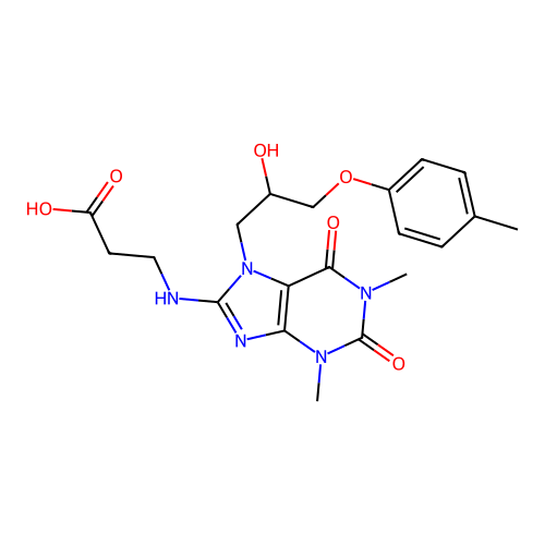 3-((7-(2-hydroxy-3-(p-tolyloxy)propyl)-1,3-dimethyl-2,6-dioxo-2,3,6,7-tetrahydro-1H-purin-8-yl)amino)propanoic acid structure