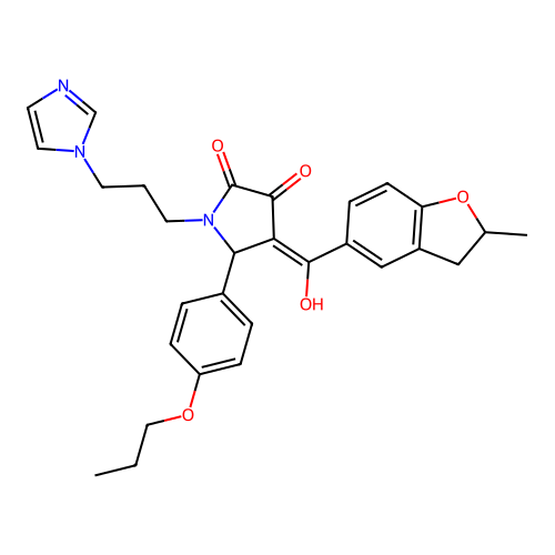 (4E)-4-[hydroxy-(2-methyl-2,3-dihydro-1-benzofuran-5-yl)methylidene]-1-(3-imidazol-1-ylpropyl)-5-(4-propoxyphenyl)pyrrolidine-2,3-dione structure