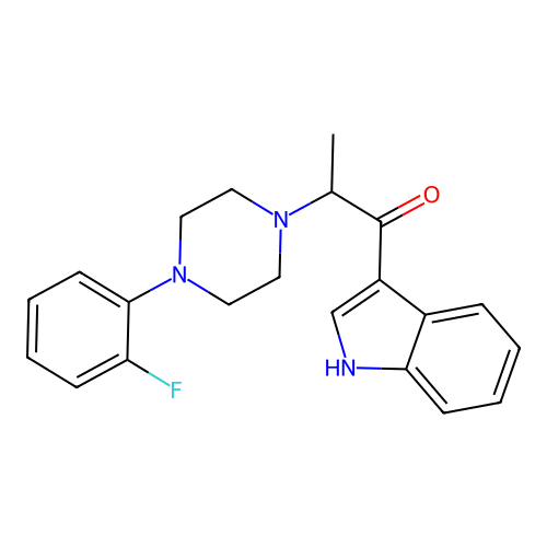 2-[4-(2-fluorophenyl)piperazin-1-yl]-1-(1H-indol-3-yl)propan-1-one structure