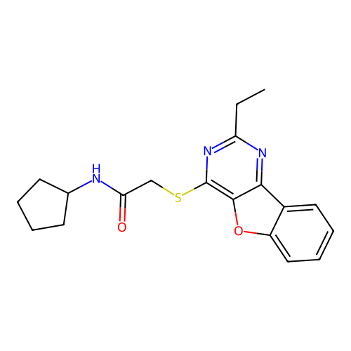 N-cyclopentyl-2-[(2-ethyl[1]benzofuro[3,2-d]pyrimidin-4-yl)sulfanyl]acetamide structure