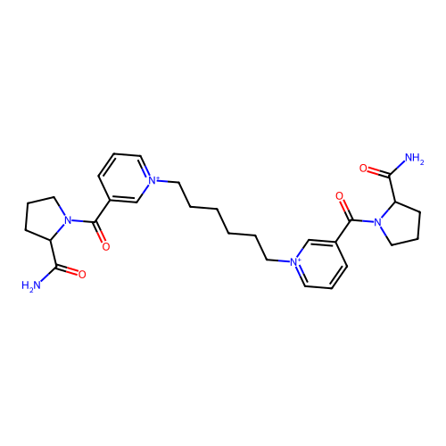 1-[1-[6-[3-(2-carbamoylpyrrolidine-1-carbonyl)pyridin-1-ium-1-yl]hexyl]pyridin-1-ium-3-carbonyl]pyrrolidine-2-carboxamide structure