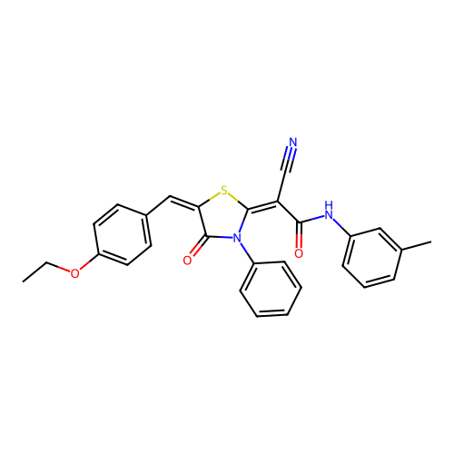 (2E)-2-cyano-2-[(5E)-5-(4-ethoxybenzylidene)-4-oxo-3-phenyl-1,3-thiazolidin-2-ylidene]-N-(3-methylphenyl)ethanamide structure