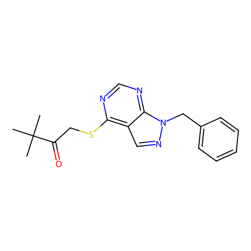1-(1-Benzylpyrazolo[3,4-d]pyrimidin-4-yl)sulfanyl-3,3-dimethylbutan-2-one structure