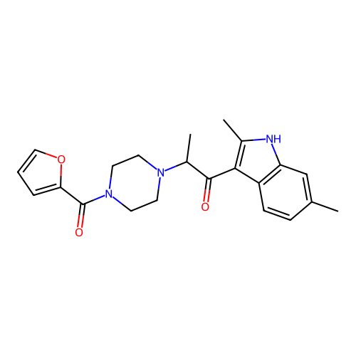 1-(2,6-dimethyl-1H-indol-3-yl)-2-[4-(furan-2-carbonyl)piperazin-1-yl]propan-1-one structure