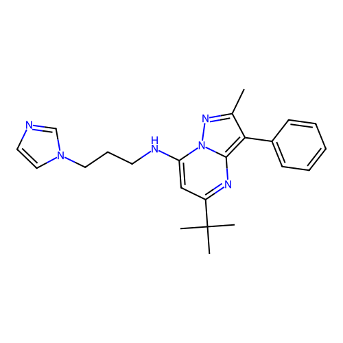 5-tert-butyl-N-[3-(1H-imidazol-1-yl)propyl]-2-methyl-3-phenylpyrazolo[1,5-a]pyrimidin-7-amine structure