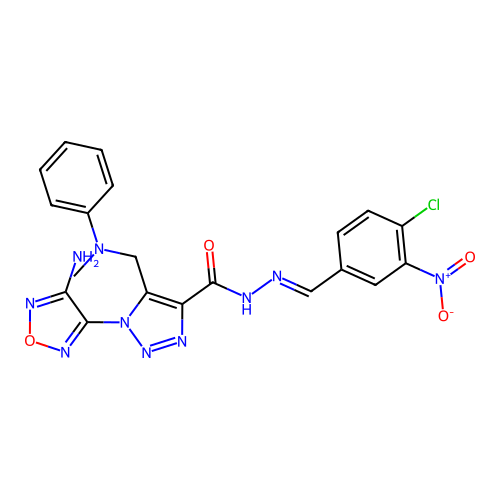 (E)-1-(4-amino-1,2,5-oxadiazol-3-yl)-N'-(4-chloro-3-nitrobenzylidene)-5-((methyl(phenyl)amino)methyl)-1H-1,2,3-triazole-4-carbohydrazide structure