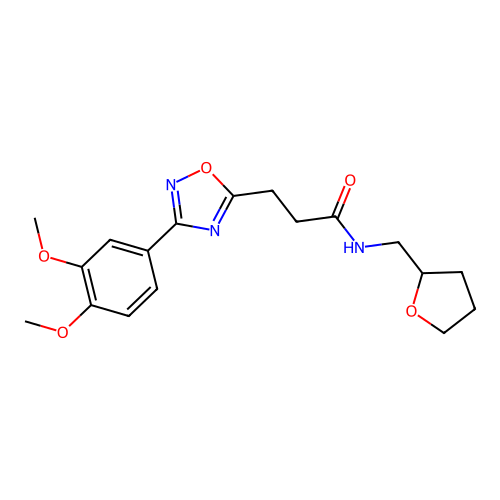 3-[3-(3,4-dimethoxyphenyl)-1,2,4-oxadiazol-5-yl]-N-(tetrahydrofuran-2-ylmethyl)propanamide structure