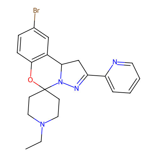 9'-bromo-1-ethyl-2'-(pyridin-2-yl)-1',10b'-dihydrospiro[piperidine-4,5'-pyrazolo[1,5-c][1,3]benzoxazine] structure
