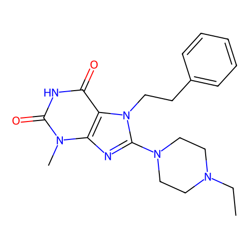 8-(4-ethylpiperazin-1-yl)-3-methyl-7-phenethyl-1H-purine-2,6(3H,7H)-dione structure