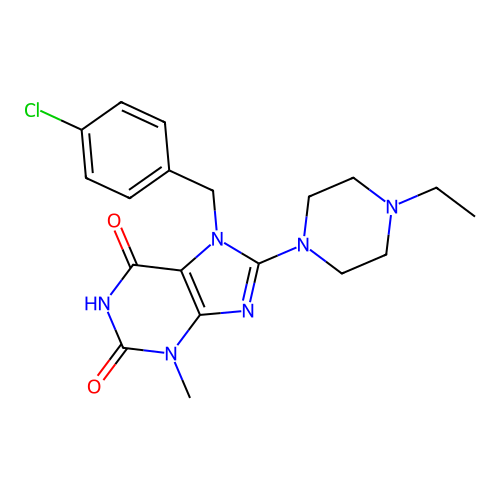 7-(4-chlorobenzyl)-8-(4-ethylpiperazin-1-yl)-3-methyl-1H-purine-2,6(3H,7H)-dione structure