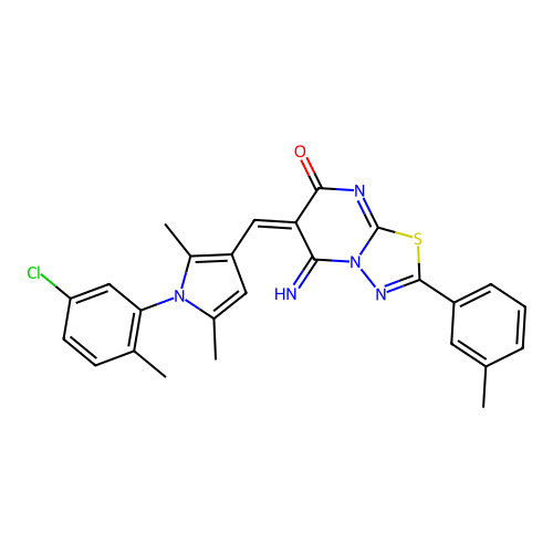 (E)-6-((1-(5-chloro-2-methylphenyl)-2,5-dimethyl-1H-pyrrol-3-yl)methylene)-5-imino-2-(m-tolyl)-5H-[1,3,4]thiadiazolo[3,2-a]pyrimidin-7(6H)-one structure