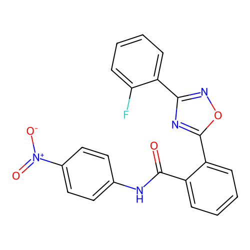 2-[3-(2-fluorophenyl)-1,2,4-oxadiazol-5-yl]-N-(4-nitrophenyl)benzamide structure