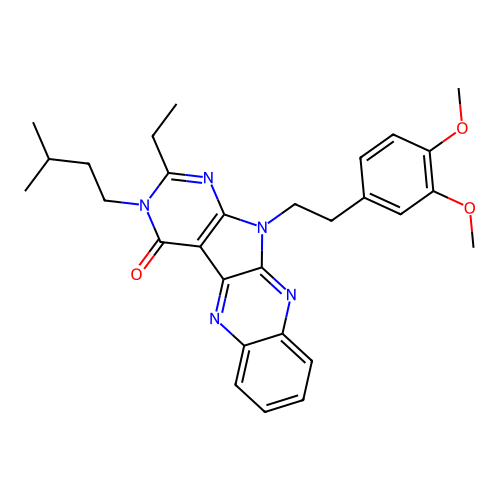 11-[2-(3,4-dimethoxyphenyl)ethyl]-2-ethyl-3-(3-methylbutyl)-3,11-dihydro-4H-pyrimido[5',4':4,5]pyrrolo[2,3-b]quinoxalin-4-one structure