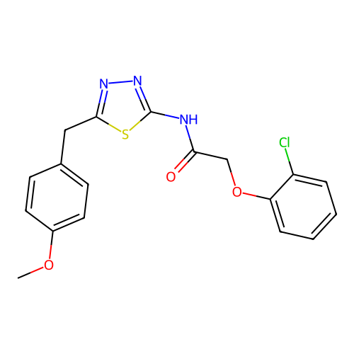 2-(2-chlorophenoxy)-N-(5-(4-methoxybenzyl)-1,3,4-thiadiazol-2-yl)acetamide structure