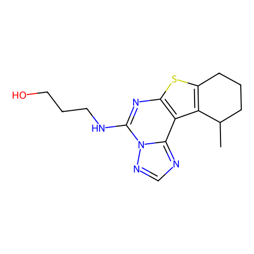 3-((11-methyl-8,9,10,11-tetrahydrobenzo[4,5]thieno[3,2-e][1,2,4]triazolo[1,5-c]pyrimidin-5-yl)amino)propan-1-ol structure