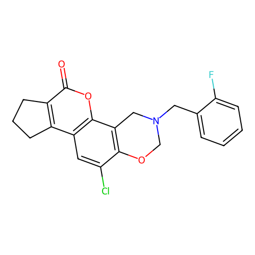 11-chloro-3-(2-fluorobenzyl)-3,4,8,9-tetrahydro-2H-cyclopenta[3,4]chromeno[8,7-e][1,3]oxazin-6(7H)-one structure