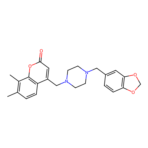 4-((4-(benzo[d][1,3]dioxol-5-ylmethyl)piperazin-1-yl)methyl)-7,8-dimethyl-2H-chromen-2-one structure