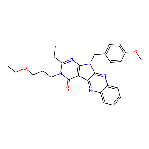 3-(3-ethoxypropyl)-2-ethyl-11-(4-methoxybenzyl)-3,11-dihydro-4H-pyrimido[5',4':4,5]pyrrolo[2,3-b]quinoxalin-4-one structure