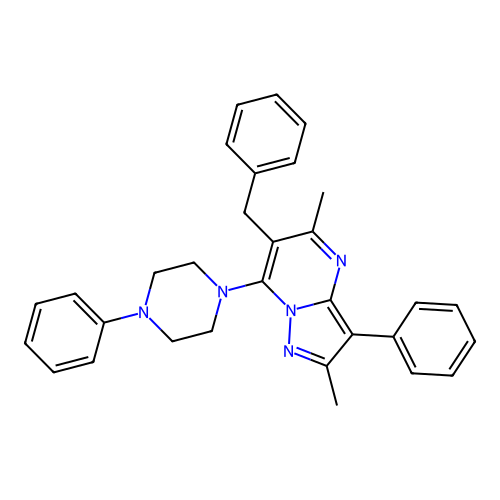 6-benzyl-2,5-dimethyl-3-phenyl-7-(4-phenylpiperazin-1-yl)pyrazolo[1,5-a]pyrimidine structure