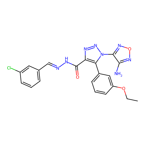(E)-1-(4-amino-1,2,5-oxadiazol-3-yl)-N'-(3-chlorobenzylidene)-5-(3-ethoxyphenyl)-1H-1,2,3-triazole-4-carbohydrazide structure