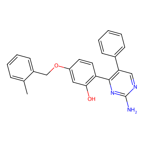 2-(2-Amino-5-phenylpyrimidin-4-yl)-5-[(2-methylphenyl)methoxy]phenol structure