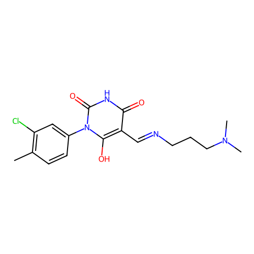 (E)-1-(3-chloro-4-methylphenyl)-5-(((3-(dimethylamino)propyl)amino)methylene)pyrimidine-2,4,6(1H,3H,5H)-trione structure