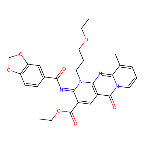 (Z)-ethyl 2-((benzo[d][1,3]dioxole-5-carbonyl)imino)-1-(3-ethoxypropyl)-10-methyl-5-oxo-2,5-dihydro-1H-dipyrido[1,2-a:2',3'-d]pyrimidine-3-carboxylate structure
