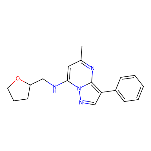 5-methyl-3-phenyl-N-(tetrahydrofuran-2-ylmethyl)pyrazolo[1,5-a]pyrimidin-7-amine structure
