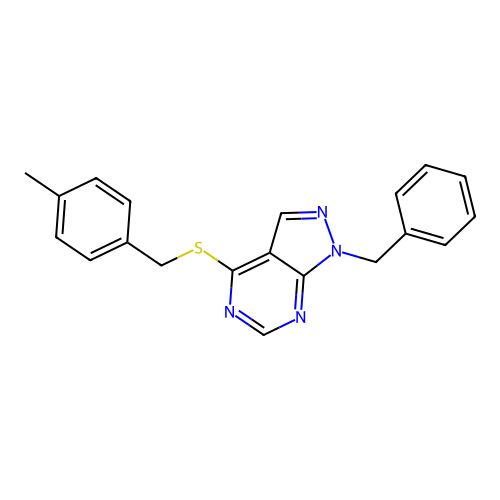 1-Benzyl-4-(4-methyl-benzylsulfanyl)-1H-pyrazolo[3,4-d]pyrimidine structure
