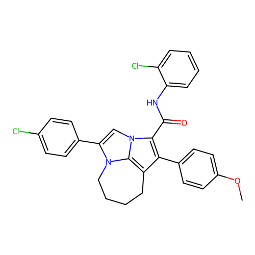 N-(2-chlorophenyl)-4-(4-chlorophenyl)-1-(4-methoxyphenyl)-5,6,7,8-tetrahydro-2a,4a-diazacyclopenta[cd]azulene-2-carboxamide structure