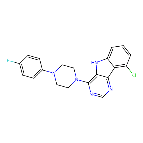 9-chloro-4-[4-(4-fluorophenyl)piperazin-1-yl]-5H-pyrimido[5,4-b]indole structure