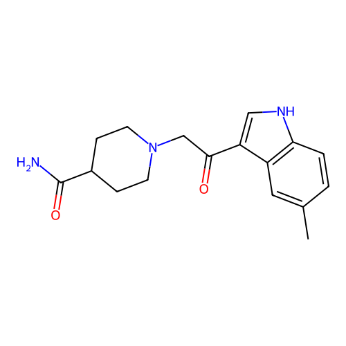 1-[2-(5-methyl-1H-indol-3-yl)-2-oxoethyl]piperidine-4-carboxamide structure