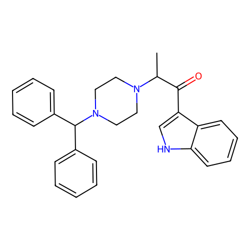 2-(4-benzhydrylpiperazin-1-yl)-1-(1H-indol-3-yl)propan-1-one structure