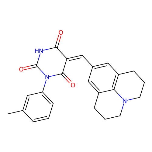 (Z)-5-((1,2,3,5,6,7-hexahydropyrido[3,2,1-ij]quinolin-9-yl)methylene)-1-(m-tolyl)pyrimidine-2,4,6(1H,3H,5H)-trione structure