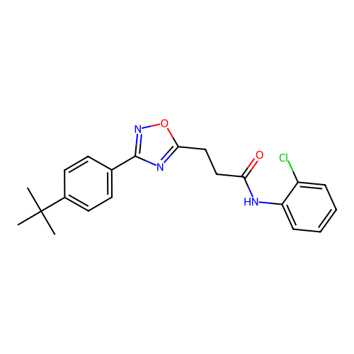 3-[3-(4-tert-butylphenyl)-1,2,4-oxadiazol-5-yl]-N-(2-chlorophenyl)propanamide structure