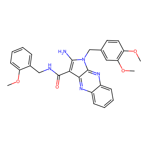 2-amino-1-(3,4-dimethoxybenzyl)-N-(2-methoxybenzyl)-1H-pyrrolo[2,3-b]quinoxaline-3-carboxamide structure