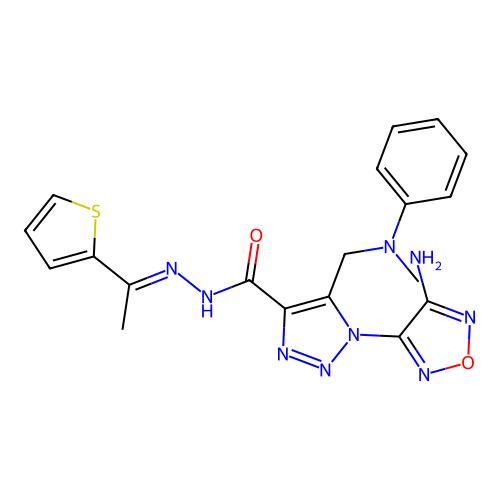 (E)-1-(4-amino-1,2,5-oxadiazol-3-yl)-5-((methyl(phenyl)amino)methyl)-N'-(1-(thiophen-2-yl)ethylidene)-1H-1,2,3-triazole-4-carbohydrazide structure