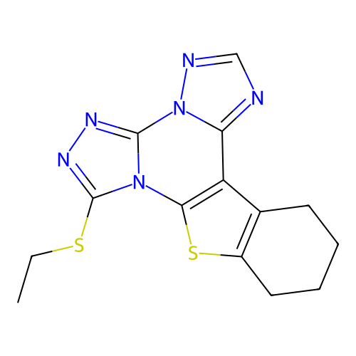 7-(ethylsulfanyl)-10,11,12,13-tetrahydro[1]benzothieno[3,2-e]bis[1,2,4]triazolo[4,3-a:1',5'-c]pyrimidine structure