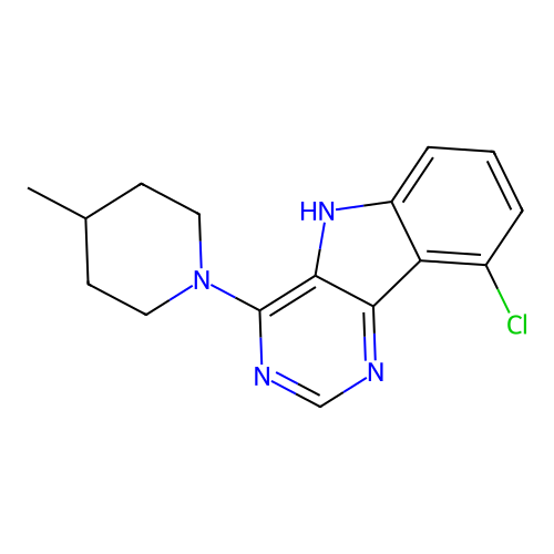 9-chloro-4-(4-methylpiperidin-1-yl)-5H-pyrimido[5,4-b]indole structure