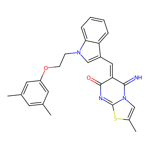 (6Z)-6-({1-[2-(3,5-dimethylphenoxy)ethyl]-1H-indol-3-yl}methylidene)-5-imino-2-methyl-5,6-dihydro-7H-[1,3]thiazolo[3,2-a]pyrimidin-7-one structure