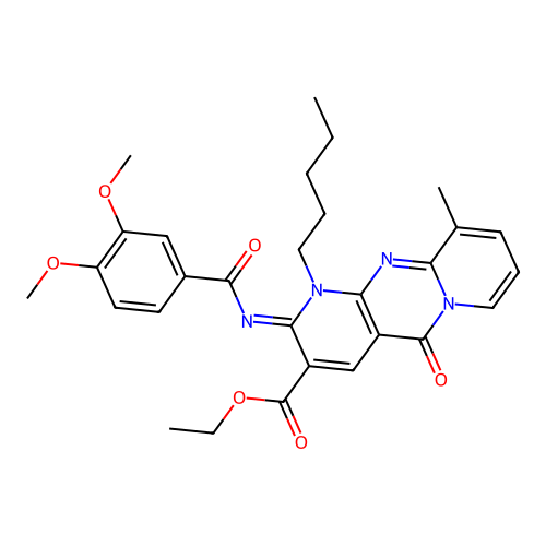 (Z)-ethyl 2-((3,4-dimethoxybenzoyl)imino)-10-methyl-5-oxo-1-pentyl-2,5-dihydro-1H-dipyrido[1,2-a:2',3'-d]pyrimidine-3-carboxylate structure