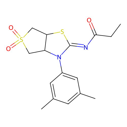 N-[(2Z)-3-(3,5-dimethylphenyl)-5,5-dioxidotetrahydrothieno[3,4-d][1,3]thiazol-2(3H)-ylidene]propanamide structure