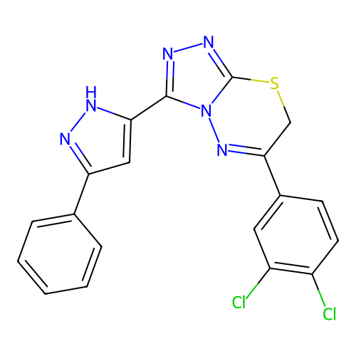 6-(3,4-dichlorophenyl)-3-(3-phenyl-1H-pyrazol-5-yl)-7H-[1,2,4]triazolo[3,4-b][1,3,4]thiadiazine structure
