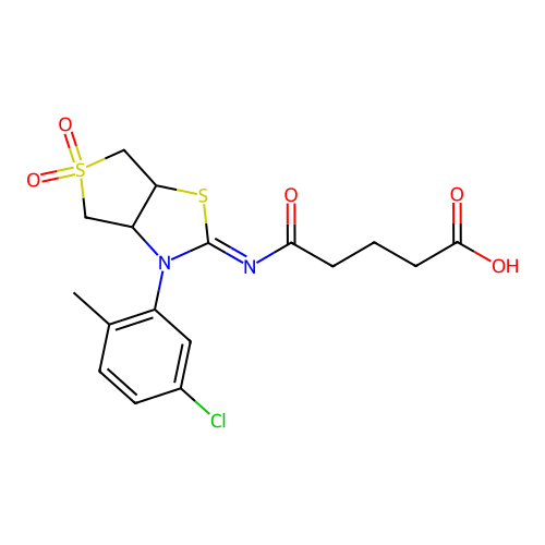 5-{[(2Z)-3-(5-chloro-2-methylphenyl)-5,5-dioxidotetrahydrothieno[3,4-d][1,3]thiazol-2(3H)-ylidene]amino}-5-oxopentanoic acid structure