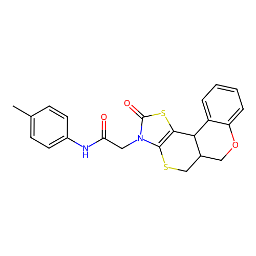 N-(4-methylphenyl)-2-(10-oxo(7H,11bH,6aH-1,3-thiazolino[5',4'-6,5]thiino[3,4-c]chroman-9-yl))acetamide structure