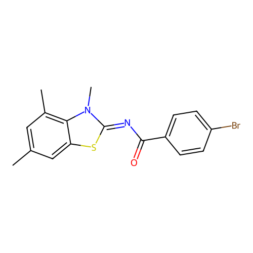 (E)-4-bromo-N-(3,4,6-trimethylbenzo[d]thiazol-2(3H)-ylidene)benzamide structure